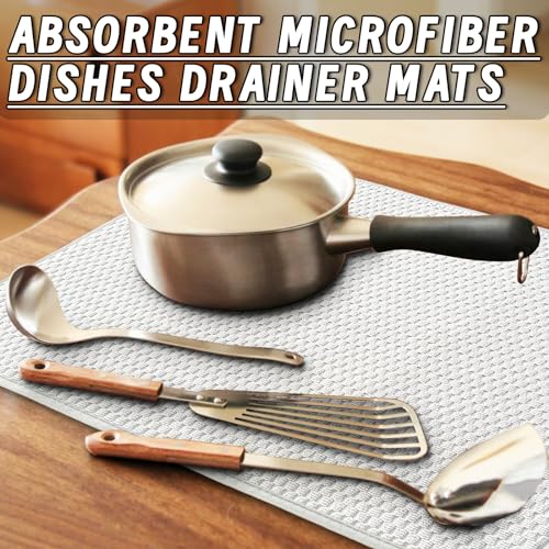 3 Pcs XXL Dish Drying Mat,Absorbent Microfiber Dishes Drainer Mats,Large Size 24×17" Pads for Kitchen Counter,Coffee,Rack,Under Sink,Light Gray - size: 3PCS 24*17 inch