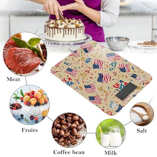 Food Scale Kitchen Scale for Baking Cooking Digital Food Weighing Measuring Scale Small Waterproof Electric Food Scale Brown Patriotic American Flags - color: Brown Patriotic American Flags