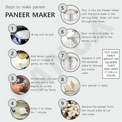 PANCA Stainless Steel Round Paneer Mould | Paneer Strainer 500ml | Paneer Press Mould Maker (Round, Pack of 1, Silver)