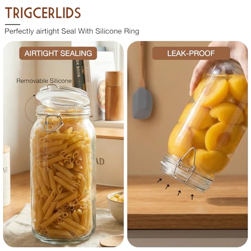 5 Pack Wide Mouth Mason Jars with Clamp Lids, 101oz, 68oz, 34oz, 25oz, and 7oz Glass Jars with Airtight Lids, Kitchen Airtight Food Storage Canister for Pantry Spaghetti, Cereal, Rice, Sugar