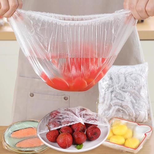Disposable Food Cover Food Grade Plastic Elastic Food Lids Wrap Bags Refrigerator Fresh-keep Bag for Fruit Vegetable,14-35cm (100PCS) - color: 100PCS