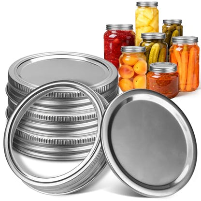 Palksky Stainless Steel Wide Mouth Canning Lids and Rings, Airtight/Rustproof Mason Jar Lids with Bands Set of 4 - style: Wide Mouth Stainless Steel Mason Canning Lids and Rings Set of 4