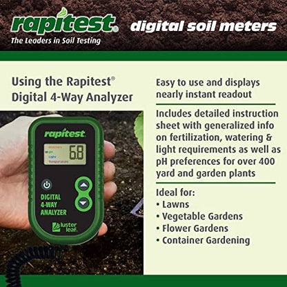 Luster Leaf Rapitest 4-Way Digital Soil Analyzer for pH, Moisture, Temperature, and Light – Designed and Engineered in the USA