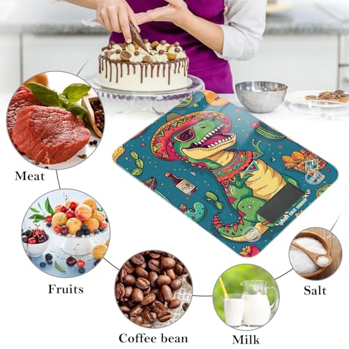 Blue Dinosaur Cactus Food Scale Kitchen Digital Scale Food Ounces and Grams Dieting Baking Cooking Waterproof Glass Panels LCD Display,4 Units Tare Function - color: Blue Dinosaur Cactus