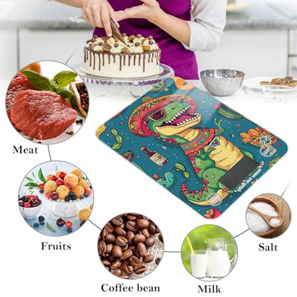 Blue Dinosaur Cactus Food Scale Kitchen Digital Scale Food Ounces and Grams Dieting Baking Cooking Waterproof Glass Panels LCD Display,4 Units Tare Function - color: Blue Dinosaur Cactus