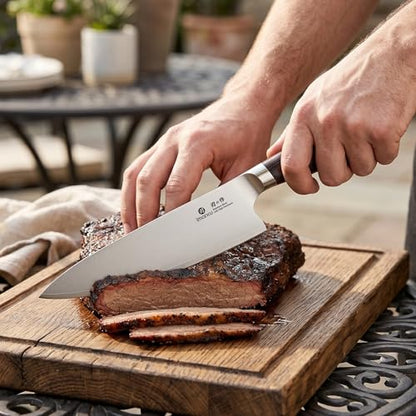 imarku Chef Knife, Japanese Kitchen Knife 8 Inch with High Carbon Stainless Steel, Ultra Sharp Edge Utility Knife, Ergonomic Pakkawood Handle Cooking Knives for Home Cooks and Chefs,Birthday Gift - color: Brown and Black