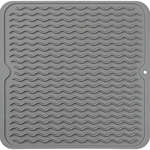 MicoYang Silicone Dish Drying Mat for Multiple Usage,Easy clean,Eco-friendly,Heat-resistant Silicone Mat for Kitchen Counter or Sink,Refrigerator or Drawer liner Grey M 12 inches x 12 inches - color: Gray, size: 12"L x 12"W
