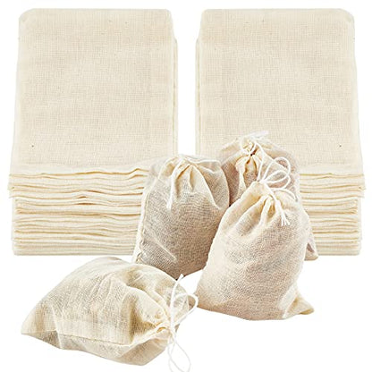 TUZAZO 24 Pcs Muslin Bags with Drawstring 4 x 6 inch, Reusable Tea Bags for Loose Leaf Tea, Natural Cotton Unbleached Cheesecloth Small Spice Bag for Cooking Soup Herb Sachet Bag Empty - size: 4x6 inch, 24 pcs