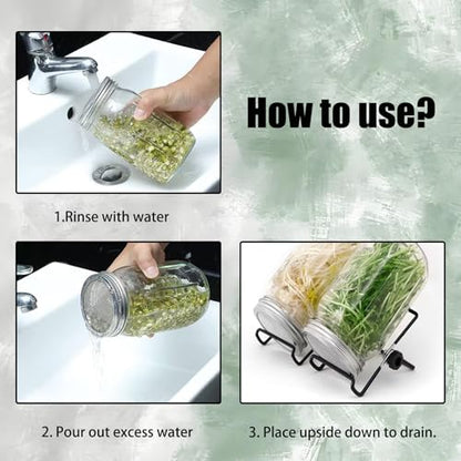 10 Pack Stainless Steel Sprouting Lids for Regular Mouth Mason Jars | Fine Mesh Stainless Steel Screen—Allows optimal drainage while keeping seed secure, cleaner and easier sprouting lids process