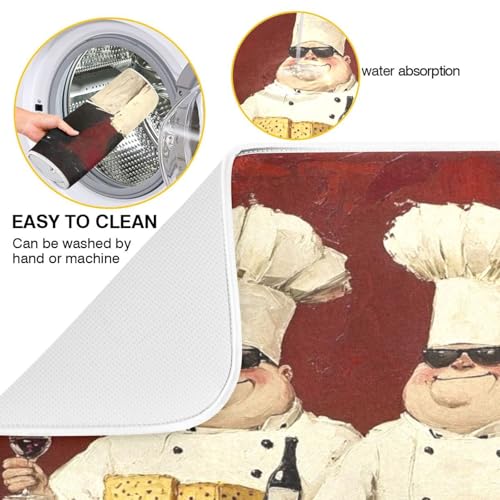 Chefs Cheese Wine Red Dish Drying Mat for Kitchen Counter with Absorbent Quick Dry Slip Resistant Dish Drying Pad for Sink Draining Racks Coffee Bar, 16 x 18 Inches