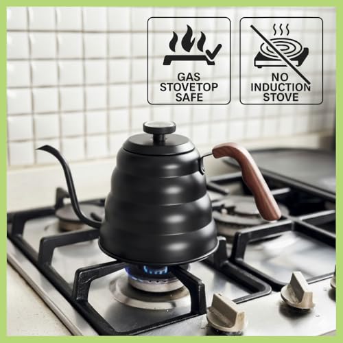 Black Japanese Gooseneck Kettle Stovetop with Thermometer and Insulated Handle (4-piece, 40.6 oz /1200ml), Stainless Steel Pour Over Tea Stovetop Kettle, Precision Pour Kettles Pot - color: Black