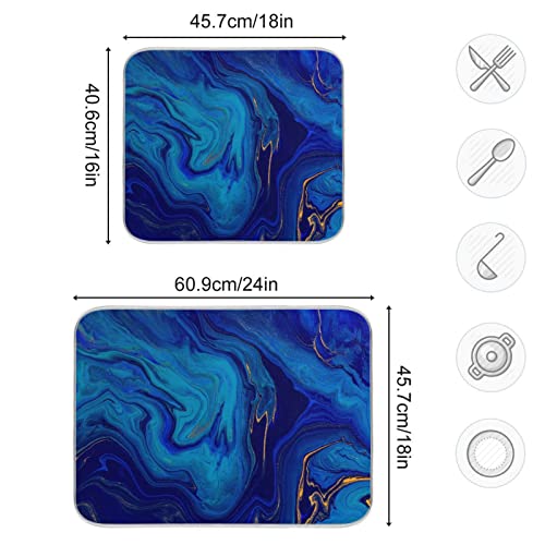 Super Absorbent Dish Drying Mat, Microfiber Fast-Drying Dish Mat, 16" x 18", Kitchen Dish Drying Pad, Navy Blue Gold Marble - color: Navy Blue Gold Marble, size: 16" x 18"
