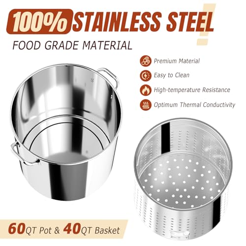 60QT Seafood Boil Pot with Detachable Stirring Paddle, Stainless Steel Stock Pot, Crawfish Boiler with Basket, Lid & Lifting Hook, Perfect for Outdoor Crab, Lobster & Shrimp Boils - style: 60QT+Mixing Paddle