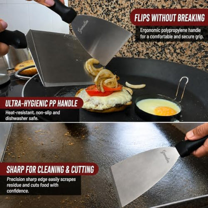 Gamalou® 7 Pcs Smash Burger Press Kit: Stainless Steel Burger Smasher, 6x5" Spatula, 4" Scraper, 2 Melting Domes, Seasoning Shaker, Egg Ring, Griddle Accessories for Blackstone, Grill, Frying Pan