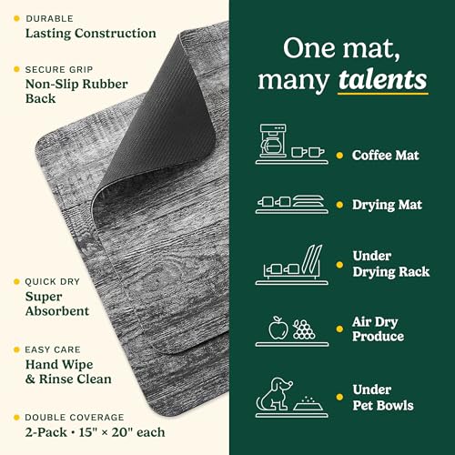 Cuisinart Coffee Mat for Countertop (2 Pack)-Quick-Dry Absorbent Coffee Bar Mat for Espresso Machines & Brew Stations, Also Use as a Dish Drying Mat on Kitchen Counter, Non-Slip, Easy Care, 15” x 20” - color: Charcoal