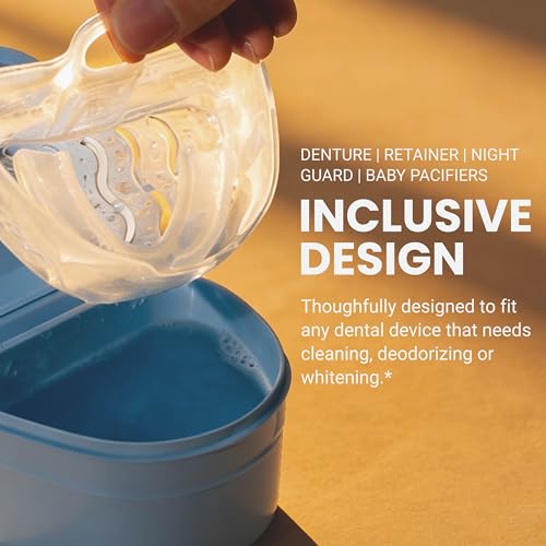 Denture Bath Case and Retainer Case, Denture Bath Cup for Invisalign Retainers Mouthguards Dentures Cleaner Kit with Strainer Spill-Free Portable Retainer Cleaner Case by M3 - size: 1 Count (Pack of 1)