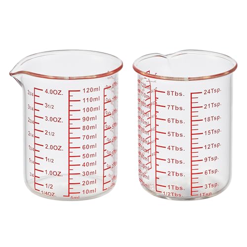 High Borosilicate Glass Measuring Cup-V-Shaped Spout，Glass Measuring Beaker for Kitchen or Restaurant, Easy to Read, 120 ML (4 Oz)-Pack of 2 - size: 120 ML (4 Oz)-Pack of 2