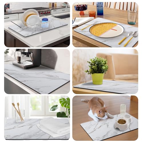 CooRug Marble Pattern Dish Drying Mat, 16" x 24" Brick Marble | Absorbent, Coffee Bar Mat for Kitchen Counter, Non-slip Rubber Backed, Washable and Easy to Clean, Heat Resistant - size: 16" x 24"