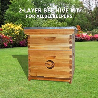 10 Frame Bee Hive Starter Kit, Complete Beehive Kit for Beekeepers Dipped in 100% Beeswax,Bee Hive Boxes Starter Kit for Bee Keekeepers - Langstroth Beehive Kit with 2 Honey Bee Hives Boxes