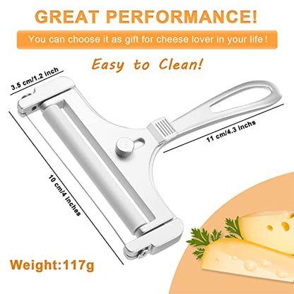 Boao Cheese Slicer with Wire Adjustable Thickness Cheese Cutter Handheld Stainless Steel for Soft Semi Thick Thin Hard Slicer for Kitchen Cooking Tools(Silver) - color: Silver