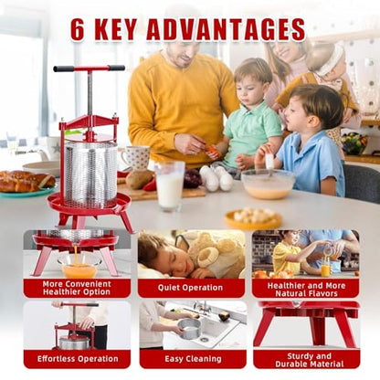 Manual Stainless Steel Fruit & Wine Press, 3.69 Gallon | Cider, Juice & Olive Oil Extractor, Wine Making Supplies, Cheese & Vegetable Processing, Easy T-Handle
