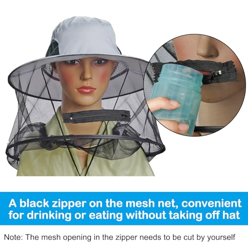 Sucrain Mosquito Head Net Hat Sun Hat Garden Bug Hat with Hidden Net Mesh for Outdoor Gardening Beekeeping - color: Grey