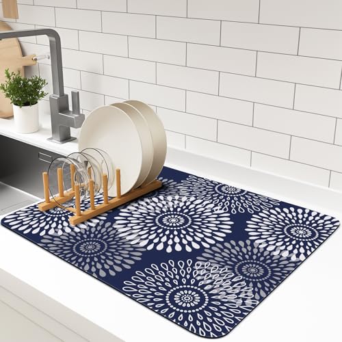 LuxStep Dish Drying Mat Super Absorbent Kitchen Counter Mat Rubber Backing Draining Mat Easy to Clean Kitchen Accessories Dish Rack Pad for Dishes, Utensils, Countertops, Sinks 15" x 18" Blue - color: Blue, size: 15" x 18"