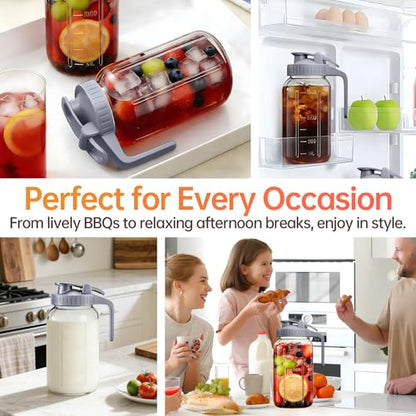 32oz Glass Pitcher with Lid & Spout – 1 Quart Mason Jars, Airtight & Leakproof Breastmilk Pitcher for Cold Brew Coffee, Sun Tea, Water, Juice – Wide Mouth, Fridge Safe - color: Gray, size: 32 Ounces