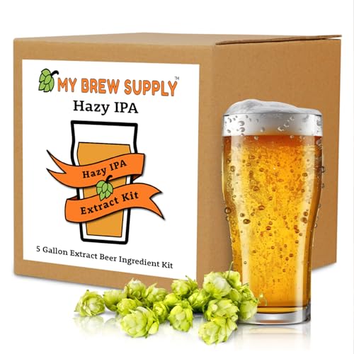 My Brew Supply Hazy IPA Extract Kit | Pale Dry Malt Extract | Flaked Wheat & Oats | Corn Sugar | Azacca & Mosaic Hops | English Ale Yeast | Priming Sugar | Bottle Caps | 5 Gallon Yield