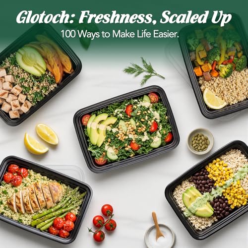 Glotoch Express Meal Prep Containers with Lids 32oz 100 Pack (200 Piece) | Reusable Sturdy Food Containers Leakproof Airtight Microwave Freezer Safe Plastic Bento Lunch Boxes for To Go Takeout