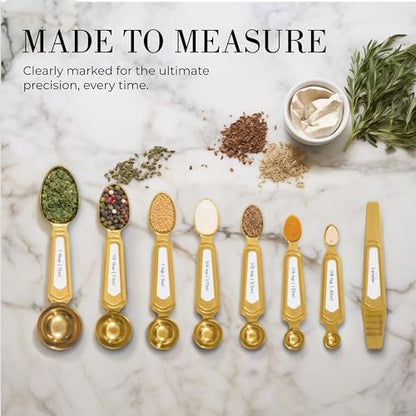 White and Gold Measuring Spoons with Leveler - Featuring 8PC Upgraded Style, Dual-Sided, Stackable, Stainless Magnetic Measuring Spoons Set - Fits in Spice Jars, White and Gold Kitchen Accessories - color: White & Gold