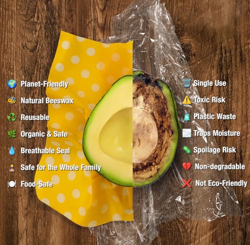 Beeswax Wraps for Food - 9 Pack Reusable Food Wraps | Sustainable, Plastic-Free Alternative to Plastic Wrap & Foil | Sandwich, Cheese, Bread & Bowl Covers for Eco-Friendly Food Storage - color: 9 Pack - Golden Meadow