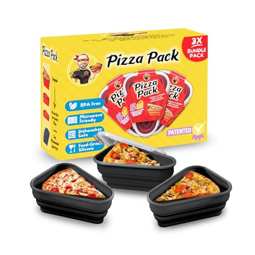 PIZZA PACK The Perfect Reusable Pizza Storage Container with 5 Microwavable Serving Trays - BPA-Free Adjustable Pizza Slice Container to Organize & Save Space, 3 Pack, Black - color: Black, size: 3 Pack