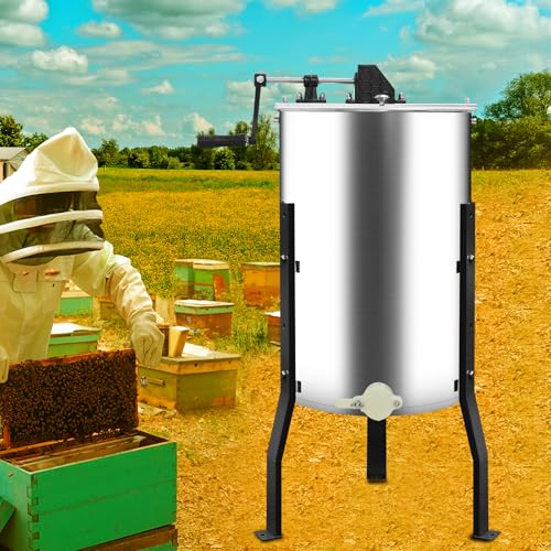 Manual Honey Extractor, 3 Frames Honey Spinner with Ergonomic Handle, Durable & Easy to Clean, Food-Grade Stainless Steel Honey Separator Equipment for Beekeeping Starter, Small-Scalez Apiary - style: 3 Frames-M