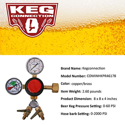 Taprite WYE'd Dual Check Valves Beer Regulator - Draft Beer and Homebrew Keg Co2 Cylinder Tank Pressure Regulator and Gauge