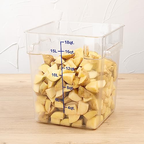 Restaurantware Met Lux 18 Quart Brine Buckets 10 Square Marinating Containers - With Volume Markers Built-In Handles Clear And Blue Plastic Dough Rising Buckets Freezer-Safe Lids Sold Separately - size: 18 Quarts, style: 10 Count
