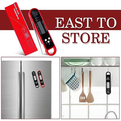 Xuhal 6 Pcs Digital Meat Thermometer for Grill Instant Read Food Thermometer Waterproof with Long Probe Magnet Foldable for Cooking BBQ Party Kitchen Turkey Fry Baking Candy