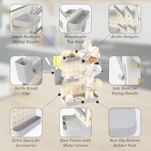 Baby Bottle Drying Rack Space Saving Countertop Vertical Rack with Brushes Holder (Gray) - color: Gray