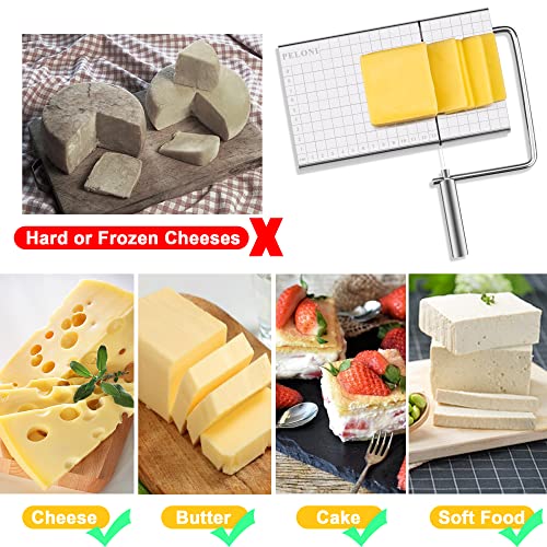 Cheese-Slicer Cheese-Cutter, Stainless-Steel-Cheese-Slicer with 5 Replacement-Wire Cheese Cutters for Block-Cheese Metal Cheese Slicers Cutting Board with Butter-Spreader Stainless Steel Knife
