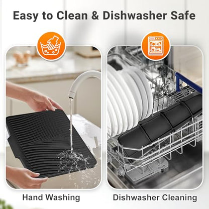 Silicone Dish Drying Mat for Kitchen counter, 15.8"x13" Extra Large Non-Slip Drain Pad with Built-in Drainage, Heat Resistant Dishwasher Safe, Black - color: Black, size: 15.8" x 13"