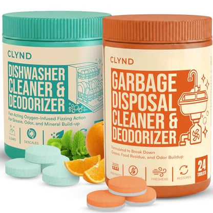 Dishwasher and Garbage Disposal Cleaner Tablets Bundle – Odor Eliminating Foaming Action & Descaler – Septic Safe Appliance Maintenance Kit – Mint & Citrus Scents