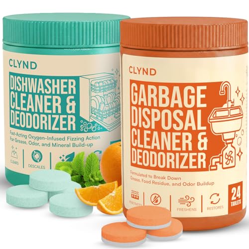 Dishwasher and Garbage Disposal Cleaner Tablets Bundle – Odor Eliminating Foaming Action & Descaler – Septic Safe Appliance Maintenance Kit – Mint & Citrus Scents