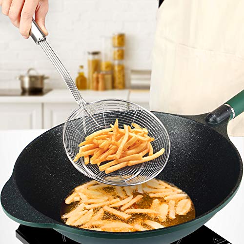Large Stainless Steel Spider Strainer Long Handle, 2 Pack | Skimmer Basket, Ladle Strainers for Frying, Boiling Noodles, Dumplings, Pasta