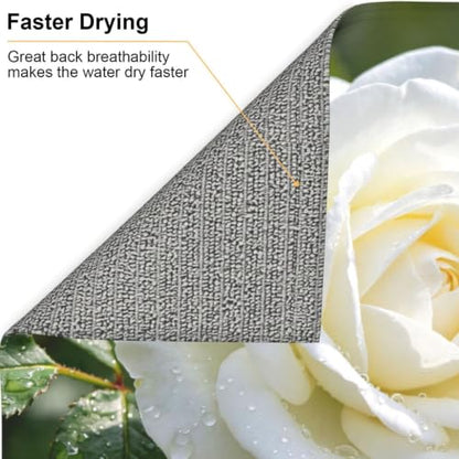 White Rose Dish Drying Mat for Kitchen Counter, Absorbent Microfiber Drainer Mats, Non-slip Kitchen Draining Mat for Coffee Machine Dish Rack Pad 18"x16" Dish Drainer Pad - color: White Rose
