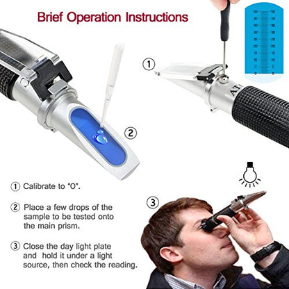 Refractometer for Grape Wine Brewing, Measuring Sugar Content in Original Grape Juice and Predicting The Wine Alcohol Degree, Dual Scale of 0-40% Brix & 0-25% vol Alcohol, Wine Making Kit