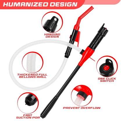 Portable Transfer Pump Battery Operated Electric Siphon Pump for Gas, Fuel, Diesel, Water Transfer 2.4 GPM Flow Oil Extractor, 47 Inches Hose-Easy to Use Hand Fuel Pump, Multi-Use Transfer Pump(Red) - color: 1 Pack Red 2