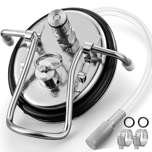 Carbonation Keg Lid Beer Keg Replacement Lid Universal For Corny Keg Cornelius Keg Ball Lock Keg, HomeBrew 304 Stainless Steel Carbonating Keg Lid with Carbonation Diffusion Stone & 20'' Silicone Tube