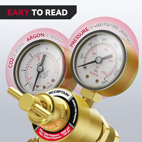 ARCCAPTAIN Argon CO2 Regulators, Welding Regulator for MIG and TIG, 0-4000 PSI, 0-30+ CFH, CGA580 and CGA320 Inlet Connection - style: 0-4000 PSI with CGA320