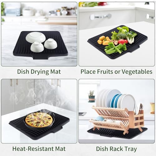Silicone Dish Drying Mat 16x13,Food-Grade Silicone,Easy Clean Pad for Countertop Protection,Heat Resistant,Easy Clean,Non-Slip Drain Pad with Built-in Drain,Multi-Functional Use,Black - color: Black, size: 16" x 13"