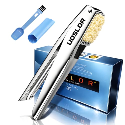 Garlic Press Heavy Duty Mincer and Peeler Set, Rust Proof 304 Stainless Steel Garlic Crusher, Easy-Squeeze Nut Ginger Chopper, Dishwasher Safe Kitchen Gadget - color: Blue